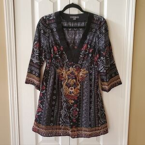 Forever 21 Black, Gold and Red Patterned Tunic